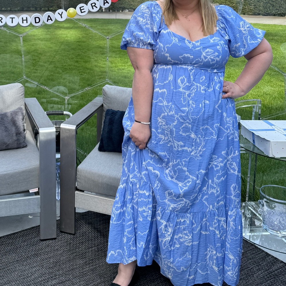 Nine West Blue and White Long Sleeve Dress